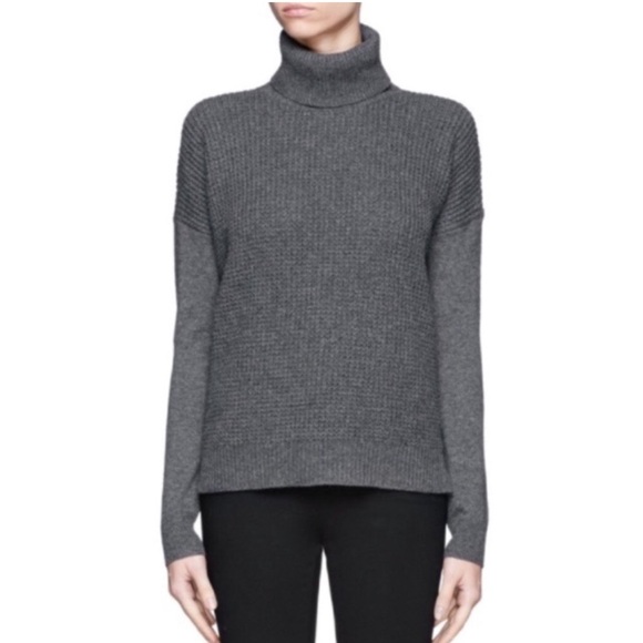 Theory Xavia Royal Waffle Rib Cashmere Sweater Small turtleneck grey minimalist - Picture 1 of 11